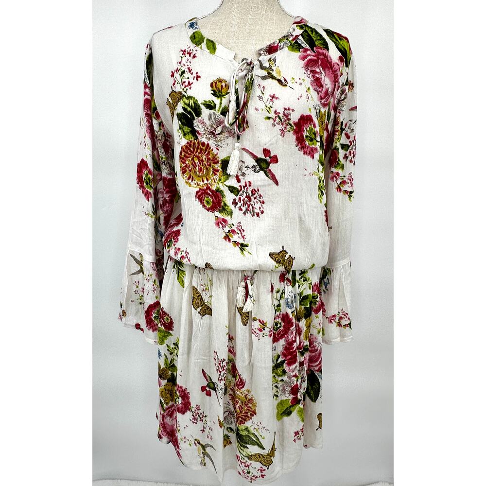 Magazine Ivory Floral Bird Butterfly Boho Dress NWT Size M